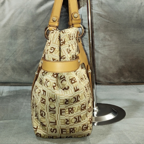 SALVATORE FERRAGAMO SIGARO MONOGRAM CANVAS WITH TAN LEATHER TOTE / SHOULDER BAG - Picture 10 of 16
